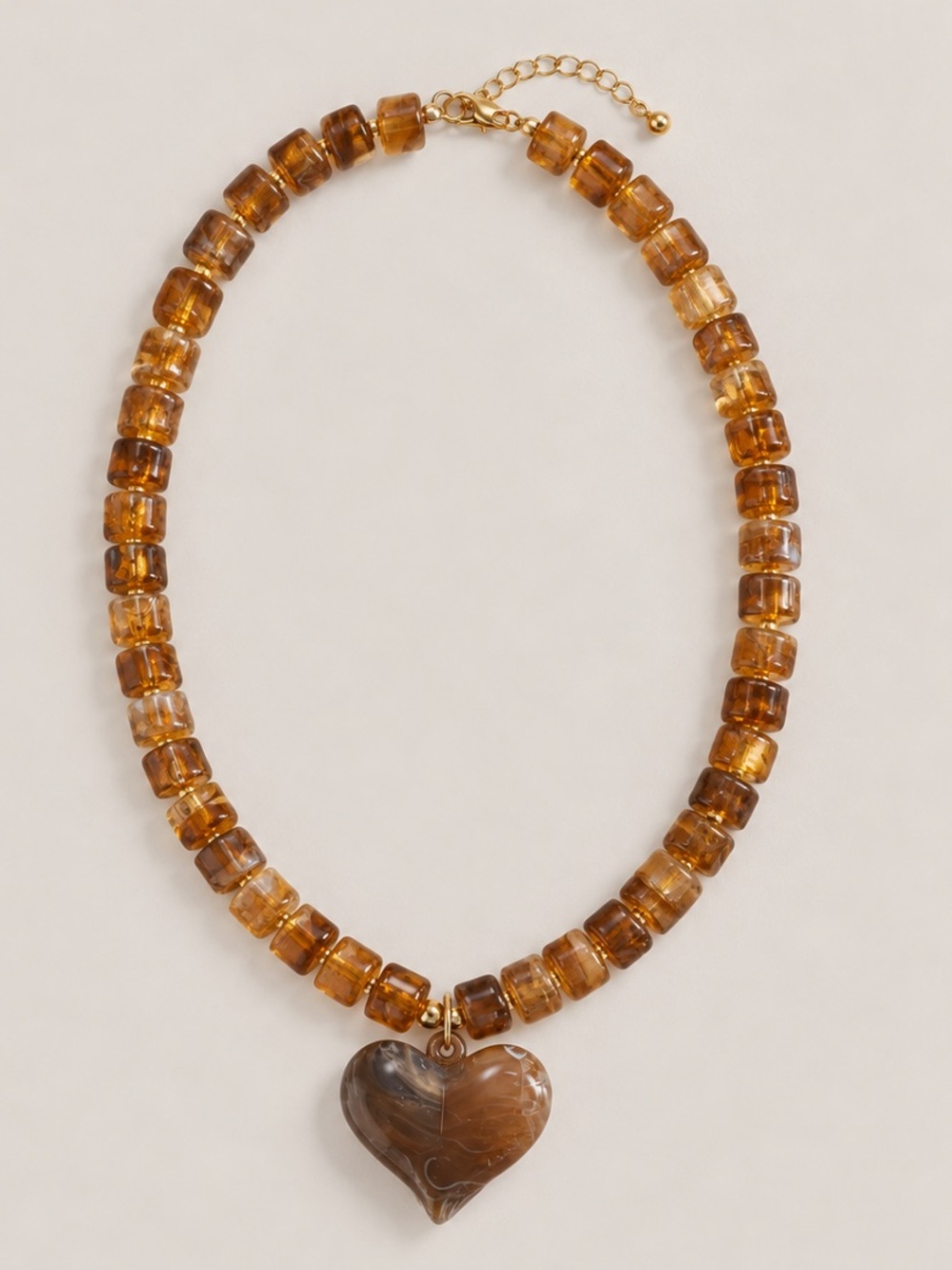 New! Carmel Brown Heart Pendant Beaded Necklace NWOT